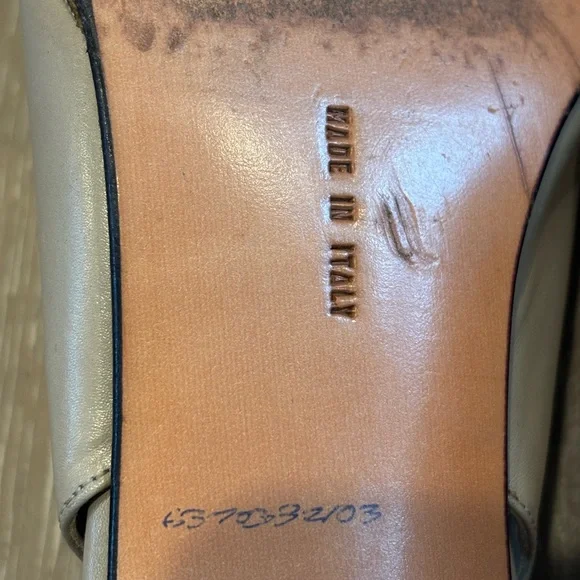 Salvatore Ferragamo Taupe Leather Slingback Mules with Silver Cap Toe - Picture 5 of 7